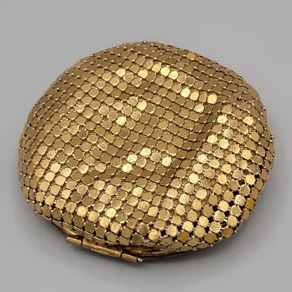 Evans Floral Petit Point Collapsible Compact With Puff Gold Tone Mesh Vtg 1930s - Picture 8 of 10